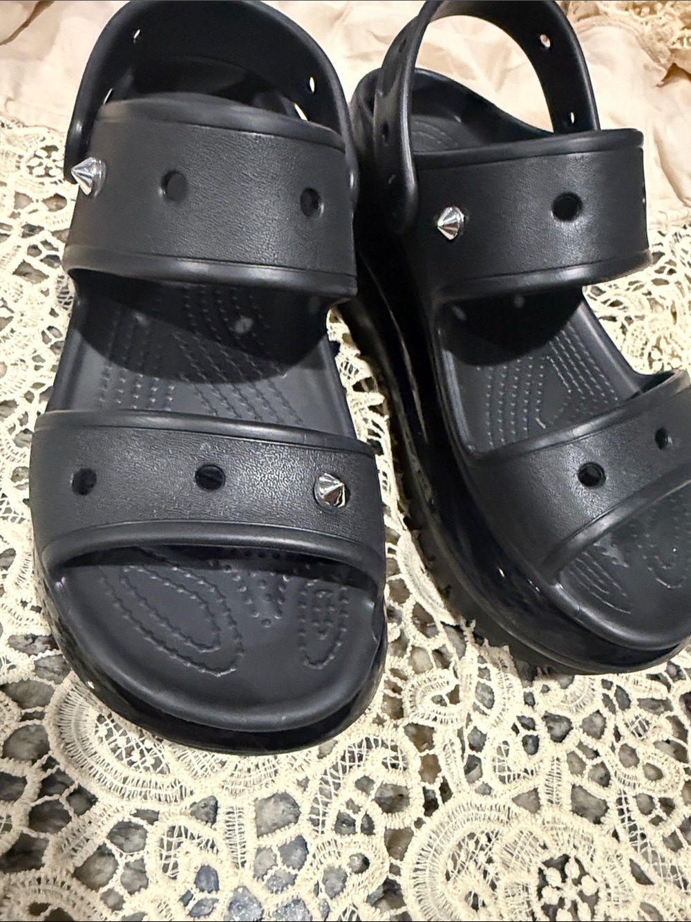 Women's Black Platform Classic mega crocs sandals unisex 7wide women 5w men